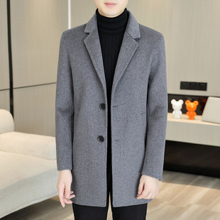 Double-Sided Woolen Cashmere Outwear Mid-Length Windbreaker Men's Autumn and Winter High-End Casual Woolen Outwear Classy Woolen Outwear