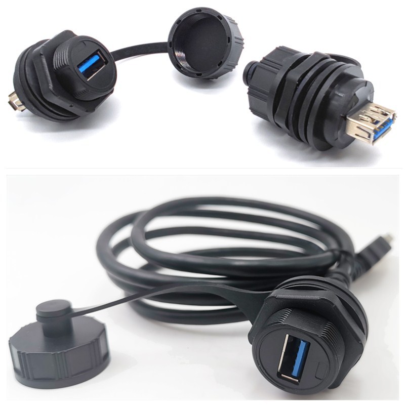 细牙USB面板安装双母固定插座 IP67防水数据信号线公头母座连接器