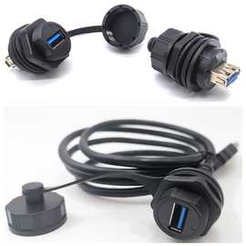 细牙USB面板安装双母固定插座 IP67防水数据信号线公头母座连接器