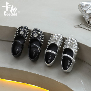 Children's Leather Shoes Girls Princess Shoes 2025 Spring and Autumn New Little Girls Sequin Performance French Fairy Mary Jane Shoes