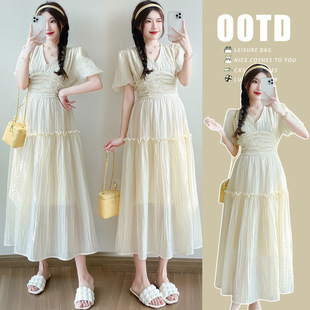 Real Shot 2024 Summer New French Style Elegant V-Neck Design Sense Long Dress