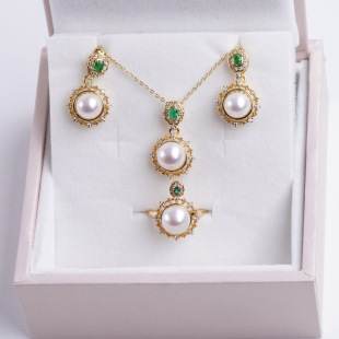 Natural Pearl Jewelry Set Real Pearl Necklace Earrings Ring Three-Piece Set Wholesale Factory Direct Sales Fashion Baita