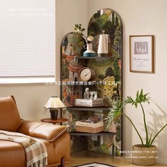 ミッドセンチュリースタイルの床置き装飾品、リビングルームのテレビキャビネットの横にあるコーナーキャビネット、レトロな収納ラック、多層収納キャビネット、三角キャビネット