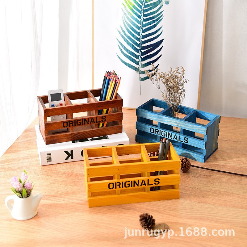 ZAKKA 일본 나무 보관함 가정용 거실 잡화 리모콘 마감 상자 학생 문구 보관 펜 홀더