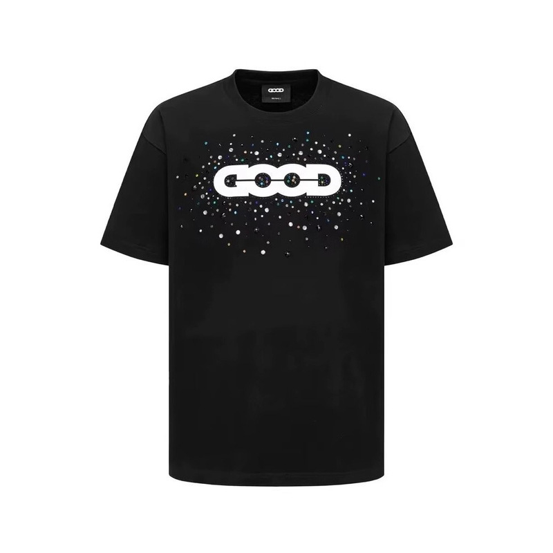 GOOD ハイエンドライトラグジュアリーホットダイヤモンドメンズレディース半袖クイックTシャツサマーインラウンドネックアイスシルクTシャツ立体トップ|undefined