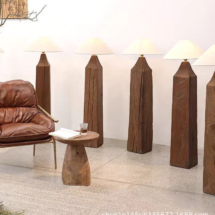 (2개) 조용한 바람 오래된 느릅 나무 바닥 램프 칼럼 거실 침실 연구 소파 분위기 램프 장식 램프 폴 단단한 나무 나무 그루터기 램프