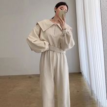 休闲运动套装女减龄宽松半拉链翻领卫衣+时尚下脚抽绳休闲卫衣裤