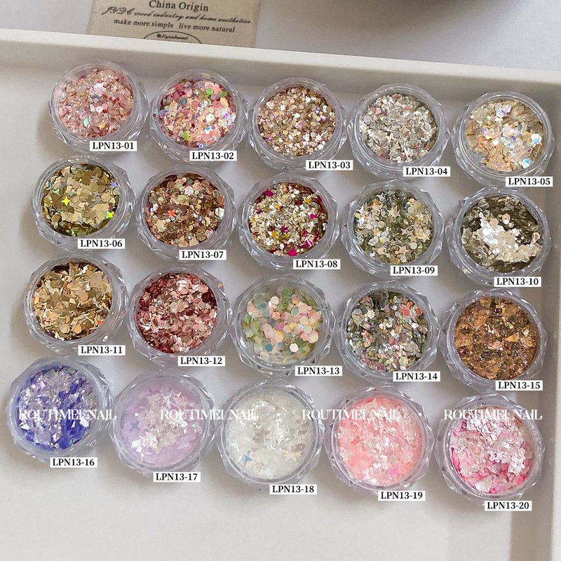 美甲新款亮片粉高级百搭款式ins韩式风格20色套装多边形亮片闪粉|undefined