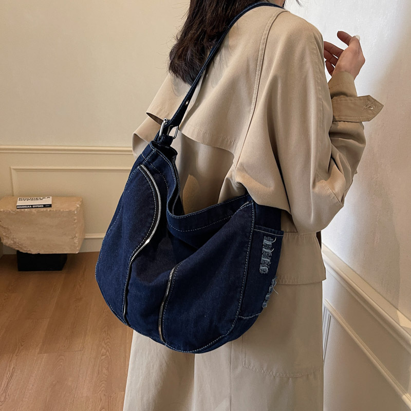 Bolso bandolera de mezclilla literario retro estilo de campus casual todo-fósforo pareja bolso Tote bolso de hombro popular japonés