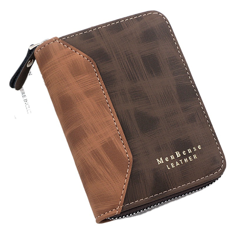 Costura patrón esmerilado de los hombres bufanda vertical bolsa corta palabra dorado bolsa de tarjeta de gran capacidad embrague bolsa de moneda billetera