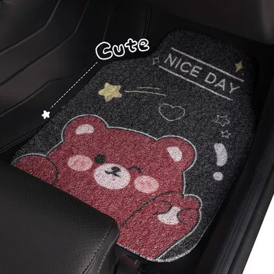 Universal Wire Loop Car Floor Mat, Cartoon Cute Design, Dust-Removing, Easy to Maintain, Wear-Resistant, Dirt-Resistant, Single-Piece Carpet for the Car Interior