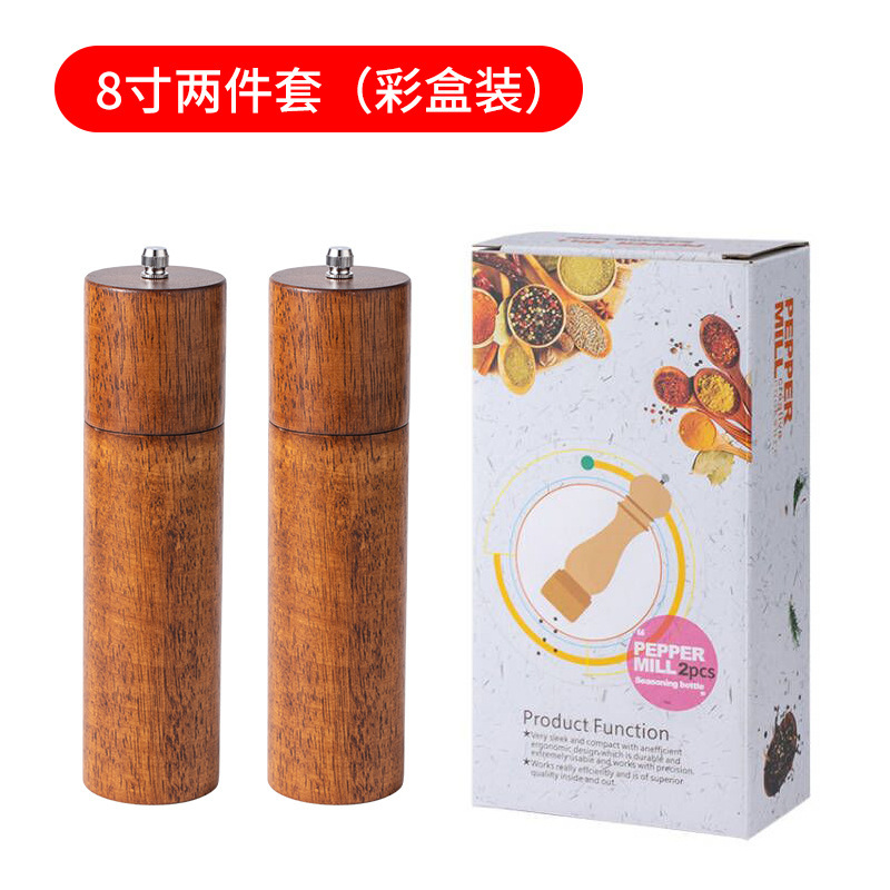 オーク円柱形胡椒研磨器キッチン木製黒胡椒海塩研磨瓶家庭用手動胡椒ミル|undefined