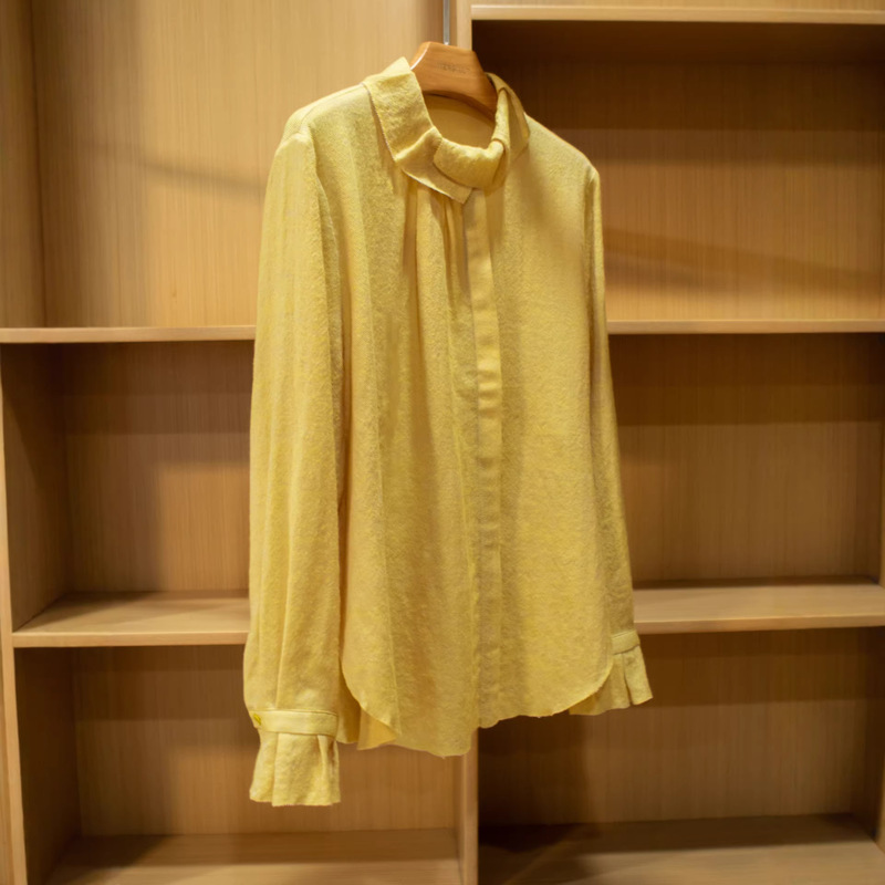 It Looks so Comfortable~ Very Beautiful and Worth It~~100% Wool Floral Pleated Collar Long-Sleeved Shirt Top Mp611