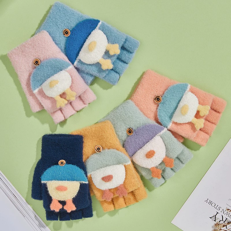 Travel knitted keep warm cartoon gloves for traveling