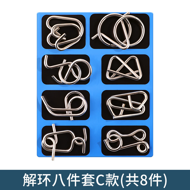 Un conjunto completo de nueve anillos de liberación de cadena, juego completo de hebilla intelectual, juego de 24 piezas, Luban Lock, juego de juguetes de desbloqueo intelectual