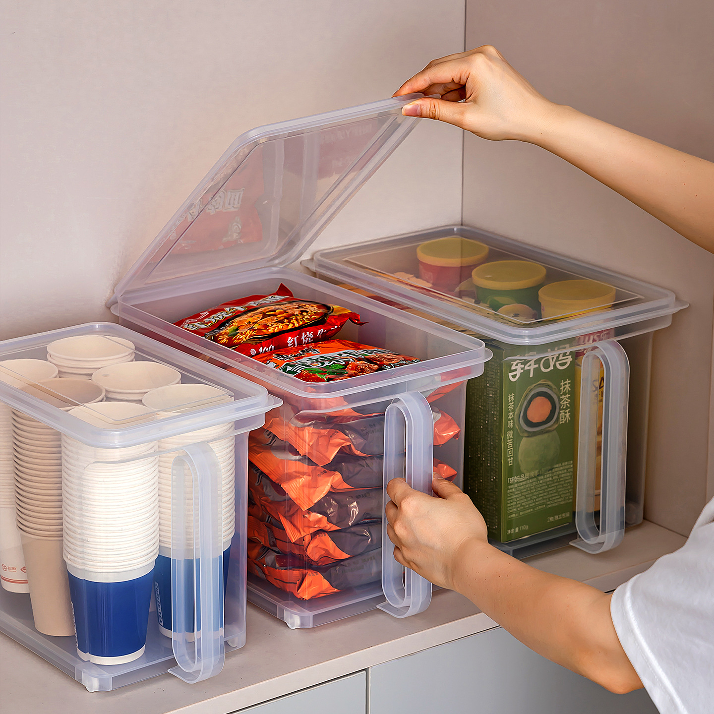 Kitchen Hanging Cabinet Storage Box, Transparent Stackable Organizer Box, Cabinet Storage Box, High-Rise Storage Basket for Items under the Sink