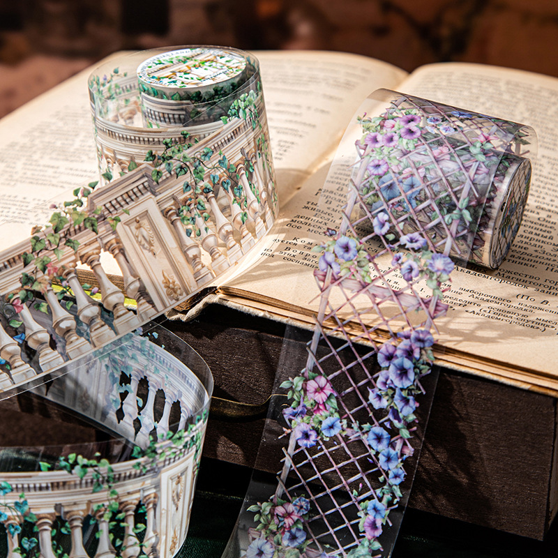 美好的一天花藤蔓延系列造景PET欧式复古花卉植物打底拼贴胶带6款