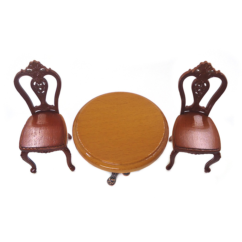 1:12 accesorios de casa de muñecas Dollhouse mini mesa de comedor nostálgica silla europea modelo de mesa simulación escena de la vida