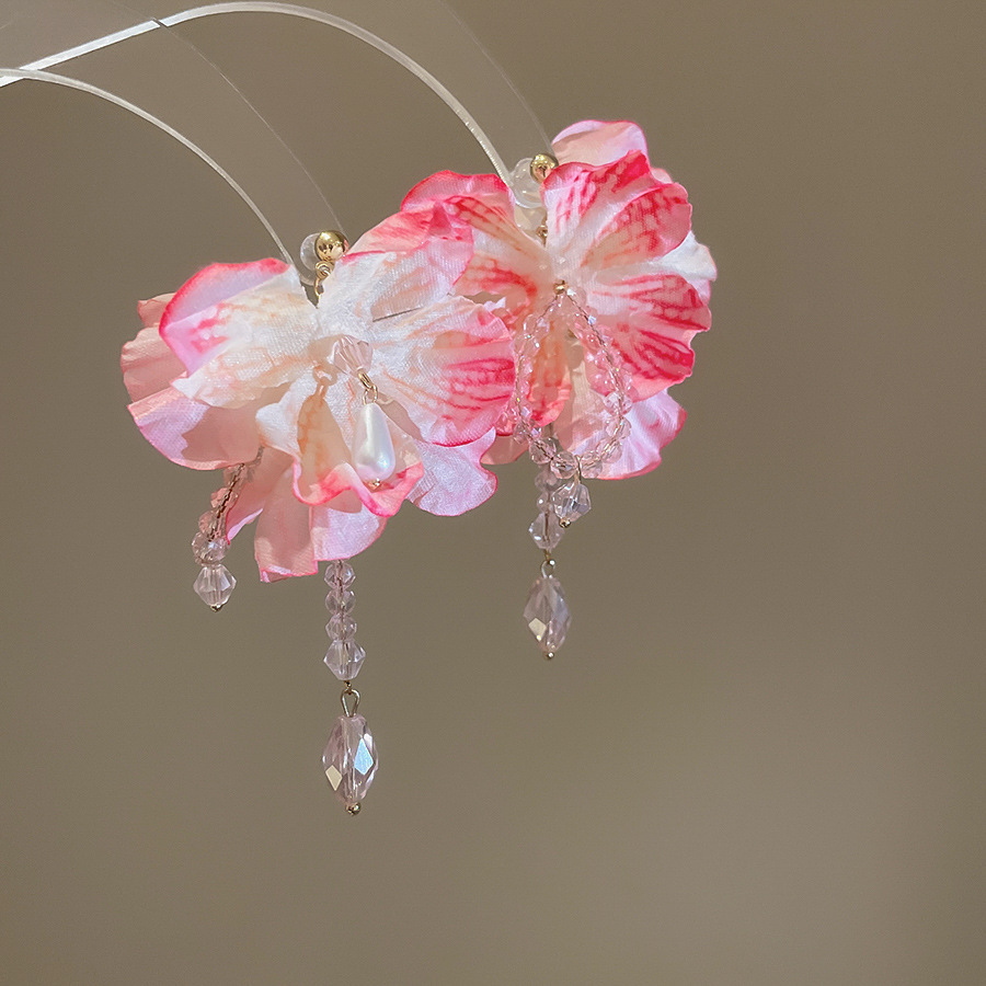 Aguja de plata flor rosa borla estilo vacaciones pendientes verano dulces y exquisitos pendientes pequeños pendientes de diseño fresco mujeres