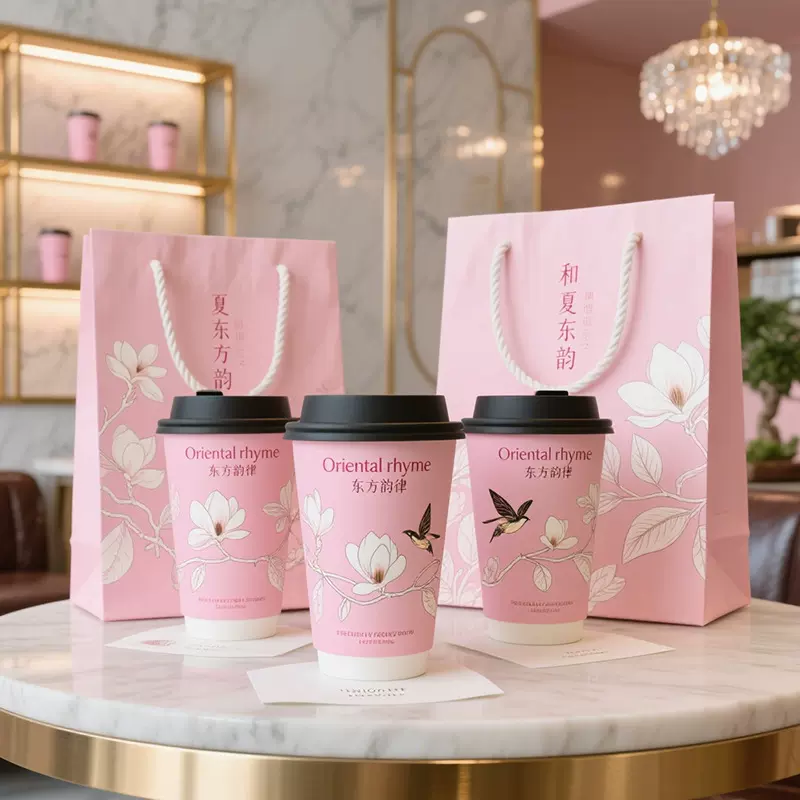 一次性纸杯奶茶杯咖啡杯90口径冷热饮带盖双层中空加厚定制印logo