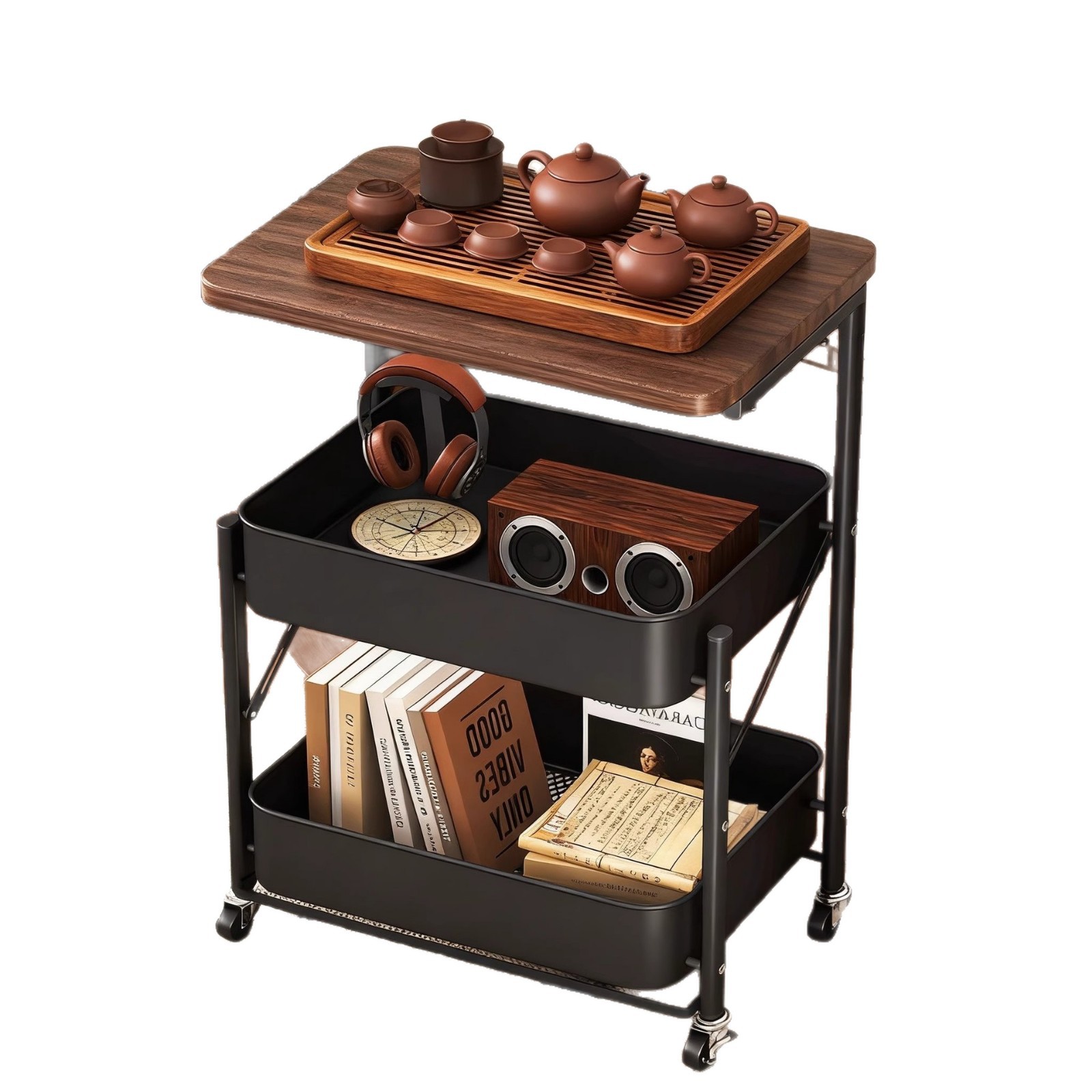 Mesa de té móvil pequeño carro de lado varios sofá de sala de estar almacenamiento con ruedas mesa de té de dormitorio estante de cabecera pequeña mesa