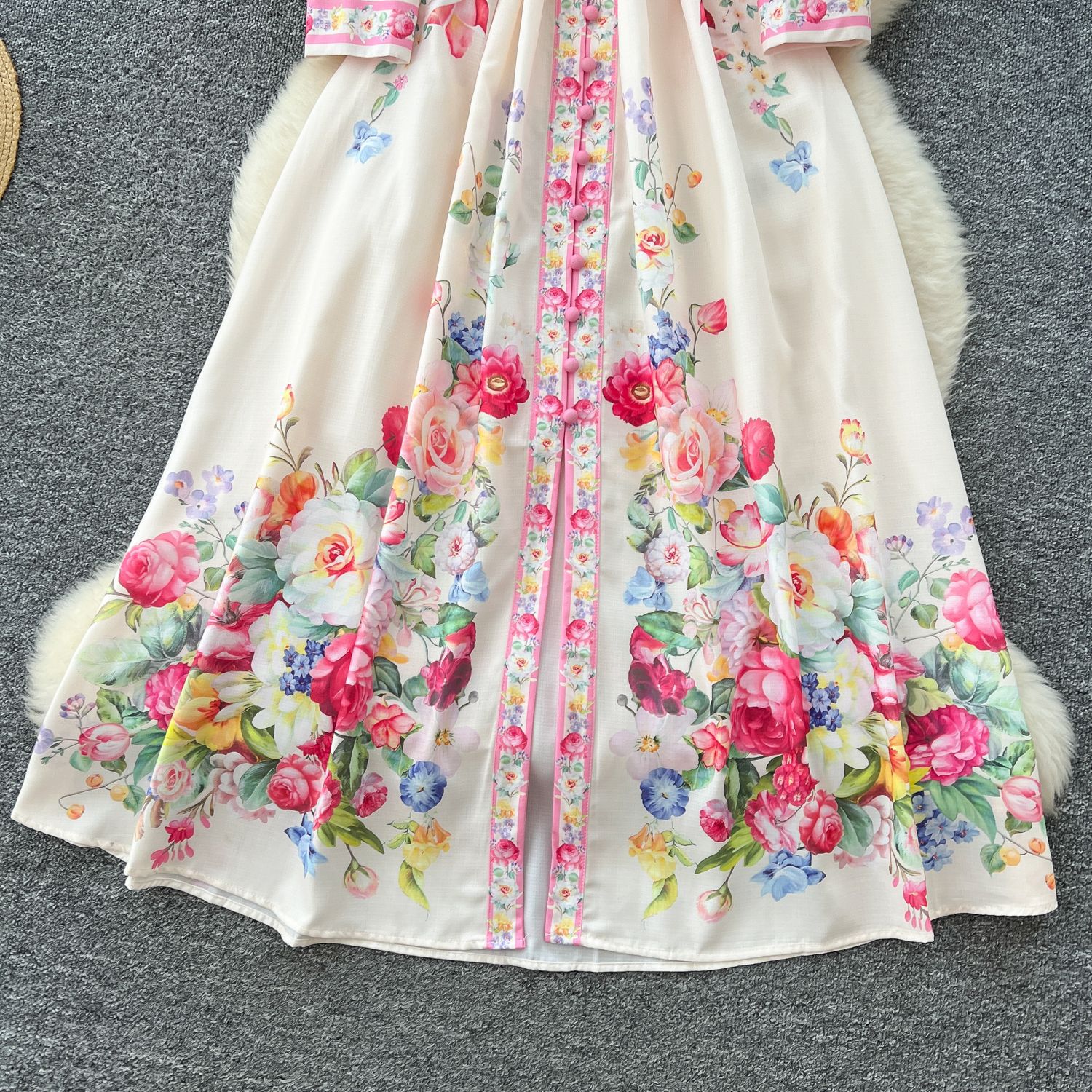 Women's Spring Resort Long Dress Lapel Lantern Sleeve Retro Print Waist Cinching Single Breasted Casual Elegant Fashion_ecoleips.com