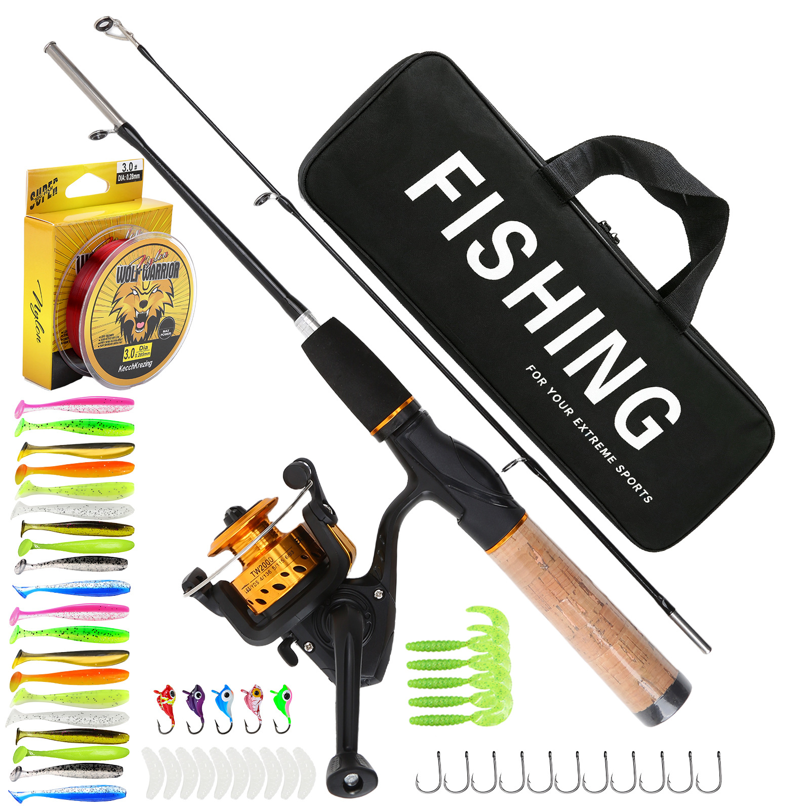 78CM two-section ice fishing rod set with fishing reel, complete fishing bait accessories, outdoor winter fishing gear, available for wholesale