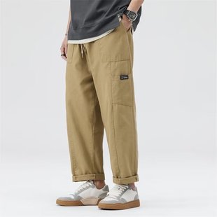Japanese fashion brand overalls men's spring and autumn new design sense patch bag straight casual loose all-match Student long pants