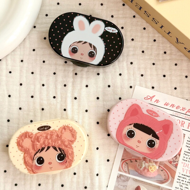 Cute polka dot contact lens case with mirror, simple beauty lens case, companion care box B135, soft and cute