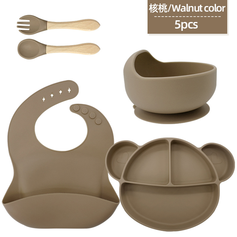 Transfronterizos de plato de silicona para niños bacon de comidas de grado alimenticio suplemento tazón cucharas de alimentación infantil cubiertos para bebés