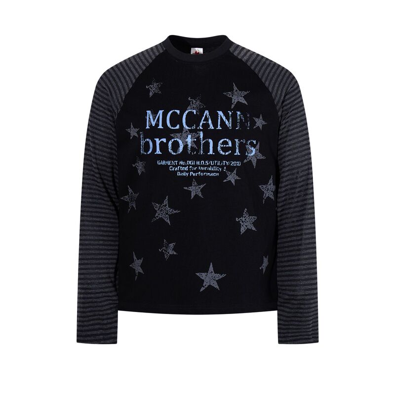6043 American retro style unisex long-sleeve T-shirt with star pattern design, street fashion men's style, national trend striped raglan sleeves