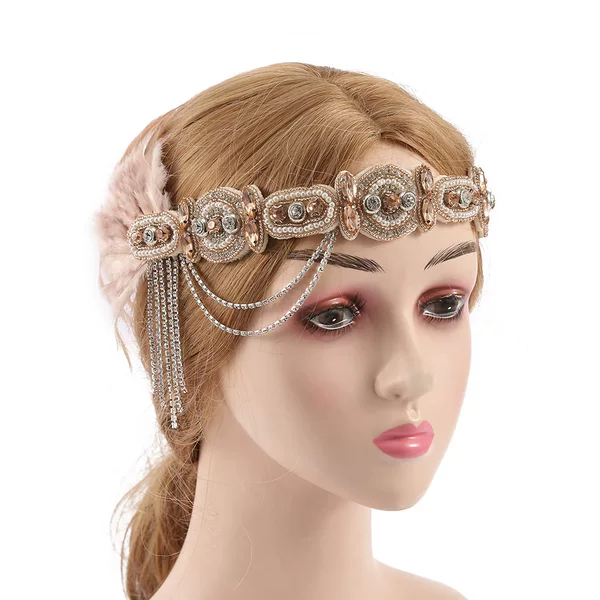 Cross-Border 1920S New Style Headwear Retro Tassel Rhinestone Feather Hair Accessory Stage Performance Makeup Banquet Model Runway Show