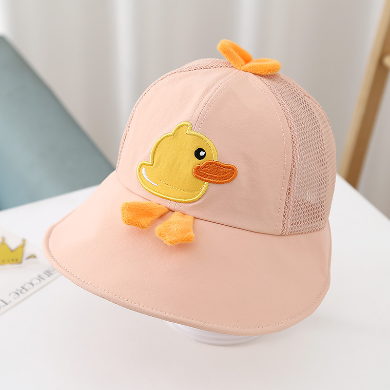 Bonito pato amarillo sombrero para niños de verano malla transpirable para niños y niñas bebés gorro de bisel grande sombrero de protección solar