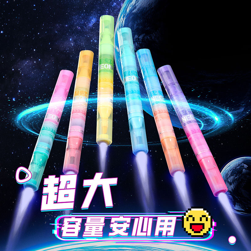 Resaltador de dos colores de doble cabezal de neón de alto valor, cabezal suave, bolígrafo de cuenta manual suave y duradero, marcador de marca para estudiantes