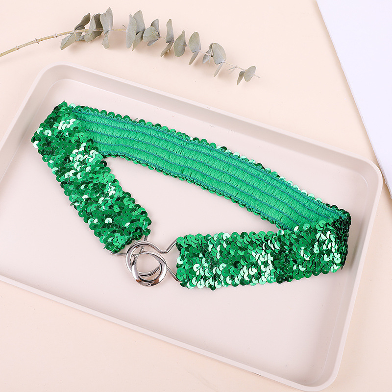 スパンコールのベルトが華やかでおしゃれな大人の子供の女性のベルトの卸売りはベルトを締めて弾力のベルトの現物を掛けます。