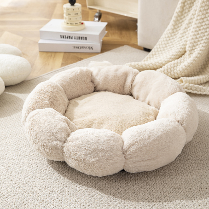 Nuevo nido para mascotas, nido para gatos con forma de pétalo, nido para perros, cama para mascotas universal para cuatro estaciones, nido de flores de felpa cálido, nido redondo