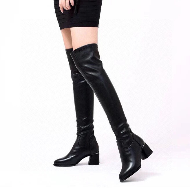 New fall/winter back zipper thigh-high boot layer cowhide pointed heels boot_voghion.com