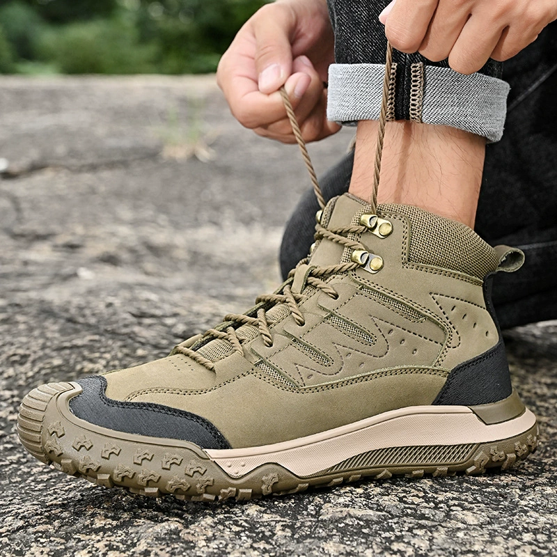 Уличная походная обувь для мужчин, высокие походные туфли, дышащие мужские ботинки Martin из воловьей кожи с носком, мужские дышащие рабочие ботинки для мужчин