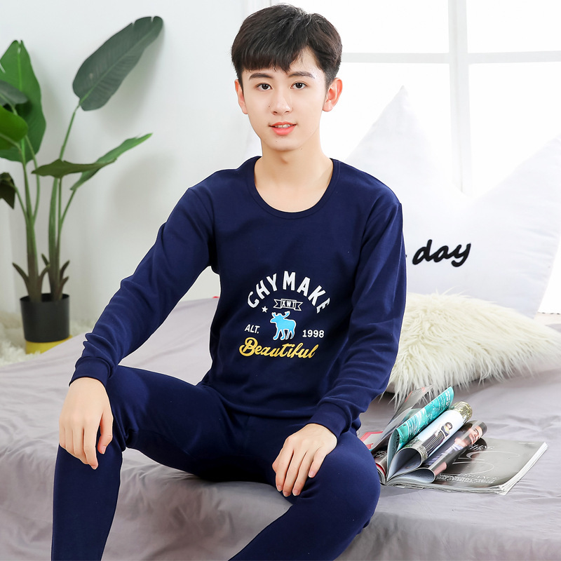 (2개) 십대 면화 스웨터 미드 칼라 순면 열 속옷 세트 가을 옷 순수 바지 순면 얇은 반 높은 칼라 홈 옷