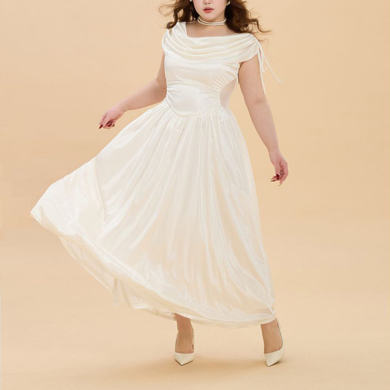 Slightly Fat Plus Size French Fashion High-End Palace Style Swing Collar Dress Women's Summer Princess Style Light Luxury Gentle Long Dress