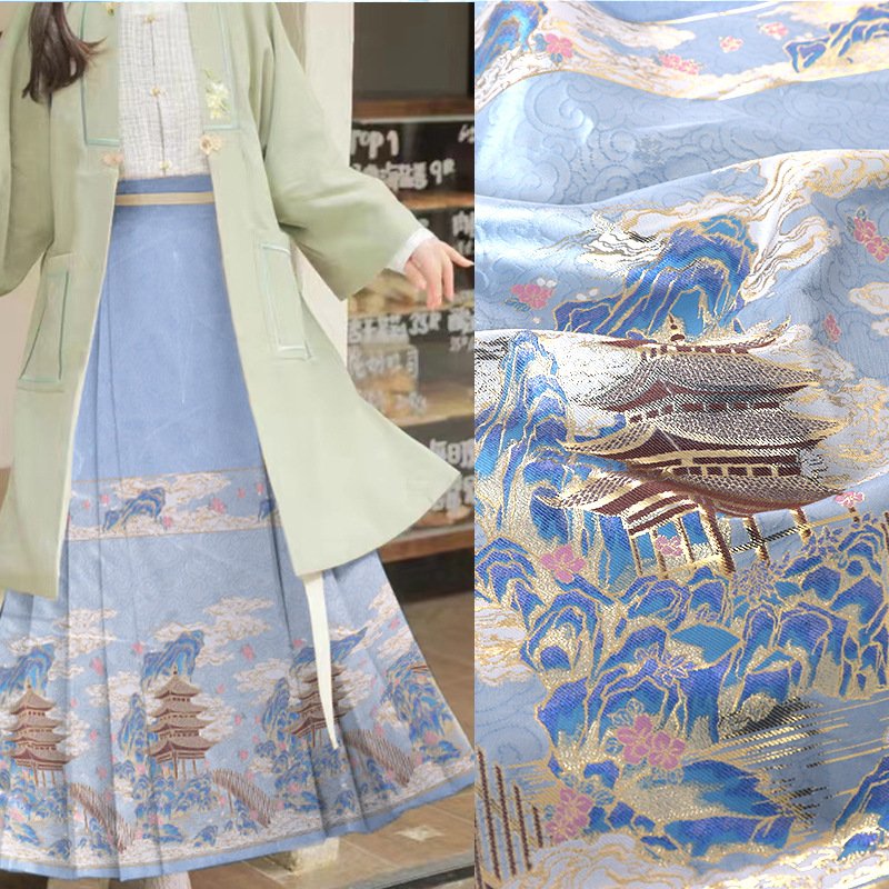 《MM034山韵亭》马面裙妆花汉服布料锦缎织锦提花服装绣花国风