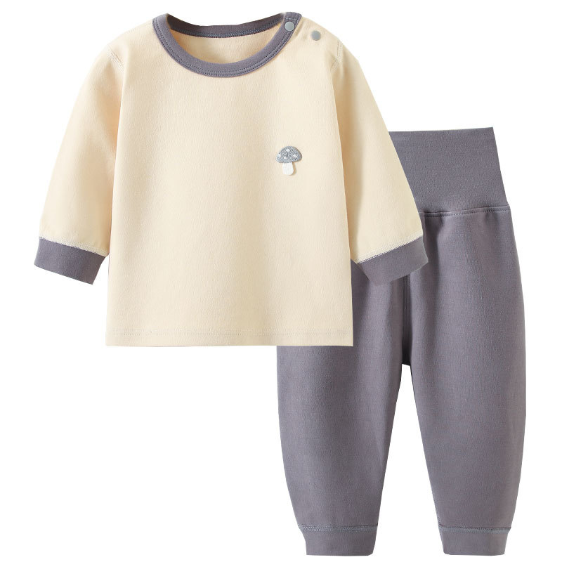 의 어깨 버클 홈 의류 어깨 코튼 높은 허리 배꼽 보호자 뼈없는 어린이 잠옷 세트 가을 옷과 바지 세트