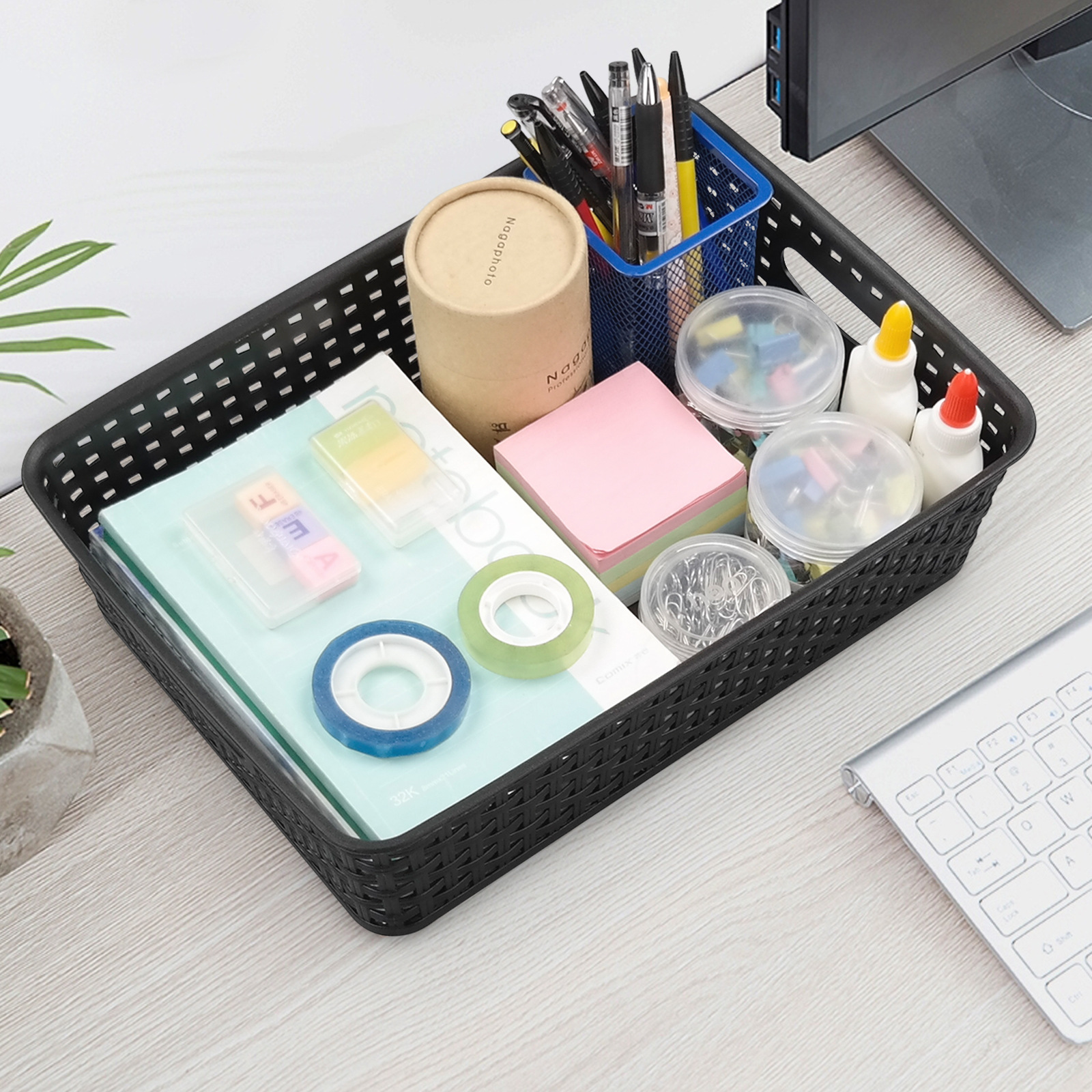 Venta caliente transfronteriza plástico hueco tejido simple almacenamiento acabado canasta artículos para el hogar cocina caja de artículos diversos