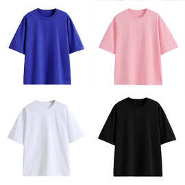 落肩款240克双纱食毛冰感精梳紧密童装光版T100%纯棉儿童短袖光板