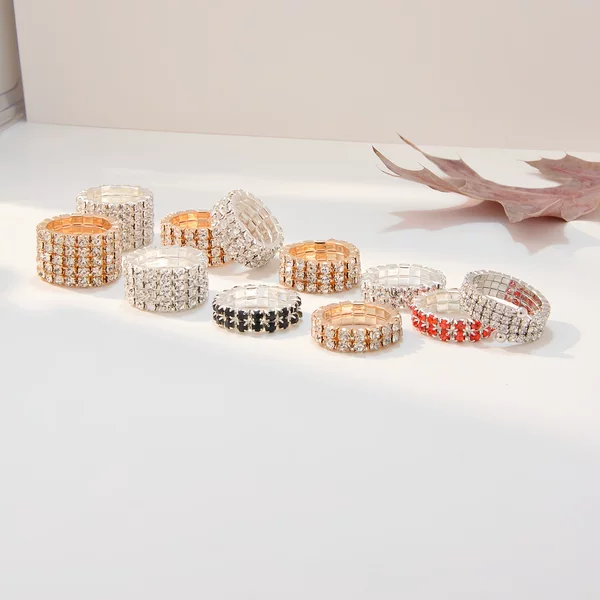Full Diamond Elastic Ring, New European and American Style Multi-Row Diamond Ring, Luxurious and Fashionable White Diamond Ring, Korean Style Rhinestone Elastic Ring
