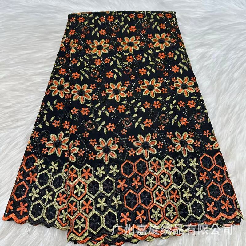 Guipure Cord Lace Fabric Embroidered Flowers Swiss Cotton Fabric African Rhinestone Bridal Dress Lace