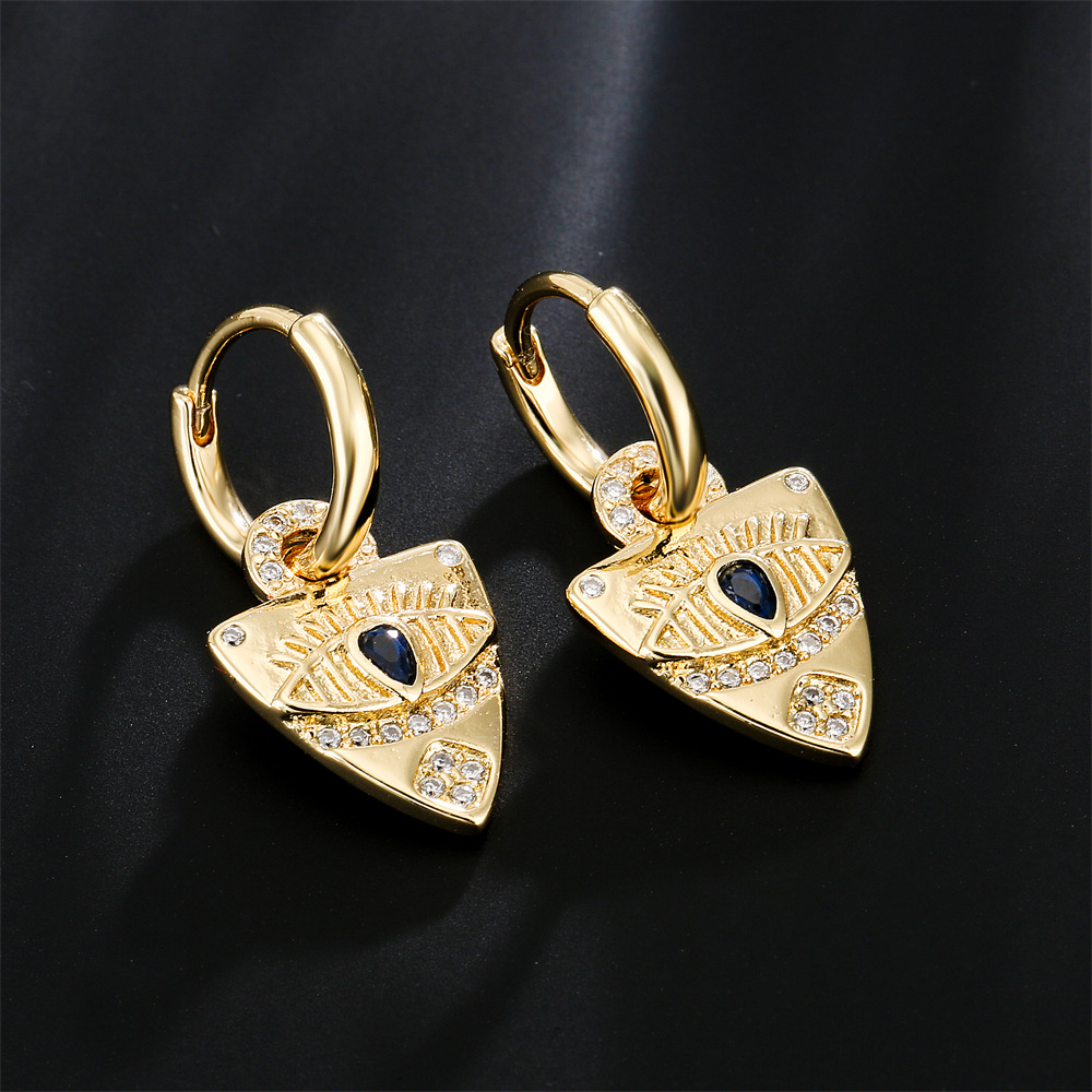 Fashion Copper 18k Gold Zircon Devil's Eye Copper Earrings Wholesale display picture 2