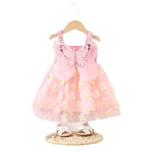1635 summer girls 'back bow dress, sling, colorful bow knot mesh dress on consignment