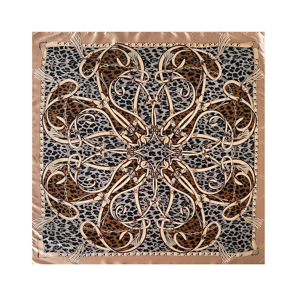 Damen Satin Kopftuch Mit Leopardenmuster Im Quadratischen Design_voghion.com