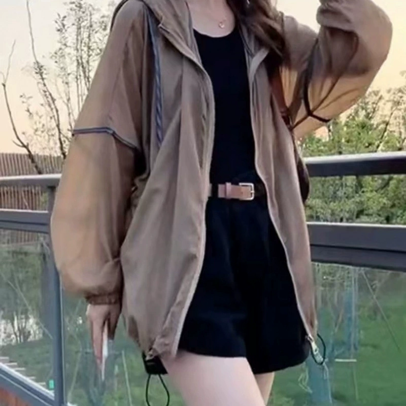 2025 новая летняя солнцезащитная одежда, женский свободный кардиган, повседневный тонкий с капюшоном, солнцезащитная одежда для мам среднего возраста, топ